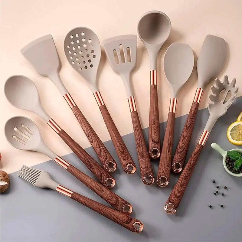 Kit Utensílios de Silicone para Cozinha 6 ou 10 Peças Rose Gold