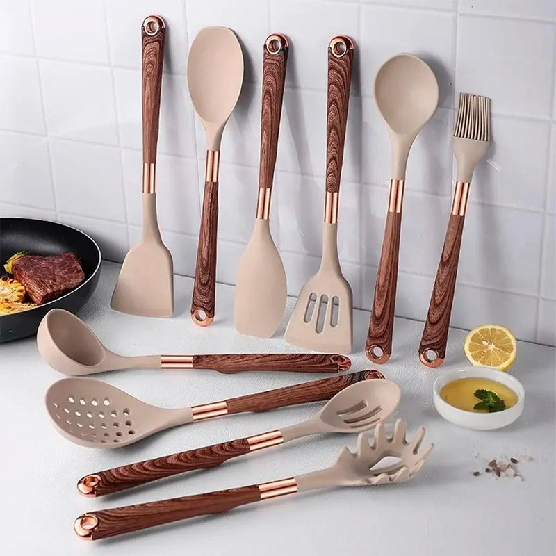 Kit Utensílios de Silicone para Cozinha 6 ou 10 Peças Rose Gold